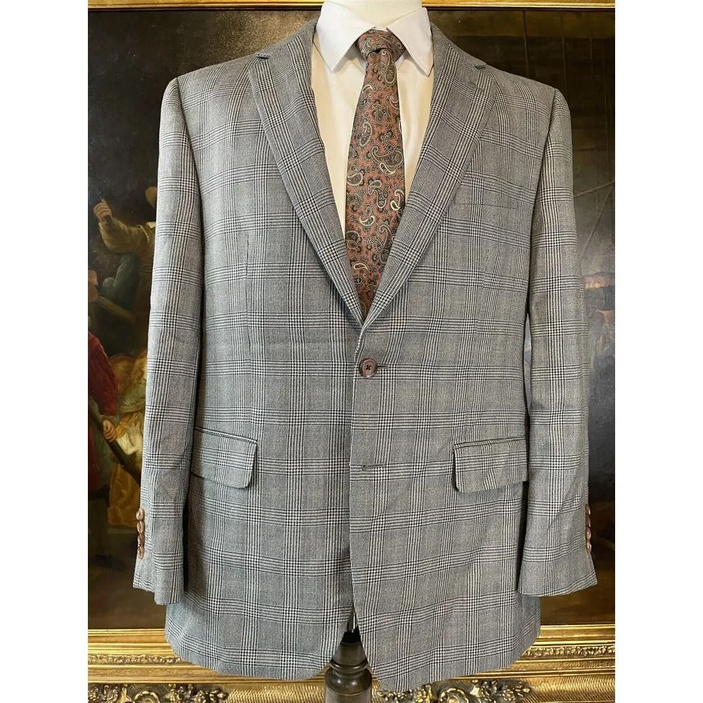 Ralph Ralph Lauren 42R Silk & Wool Gray‎ Glen Check 2Btn Blazer Jacket